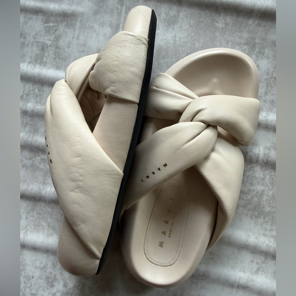 Marni Beige Women's Knotted Slide Sandals Size 35